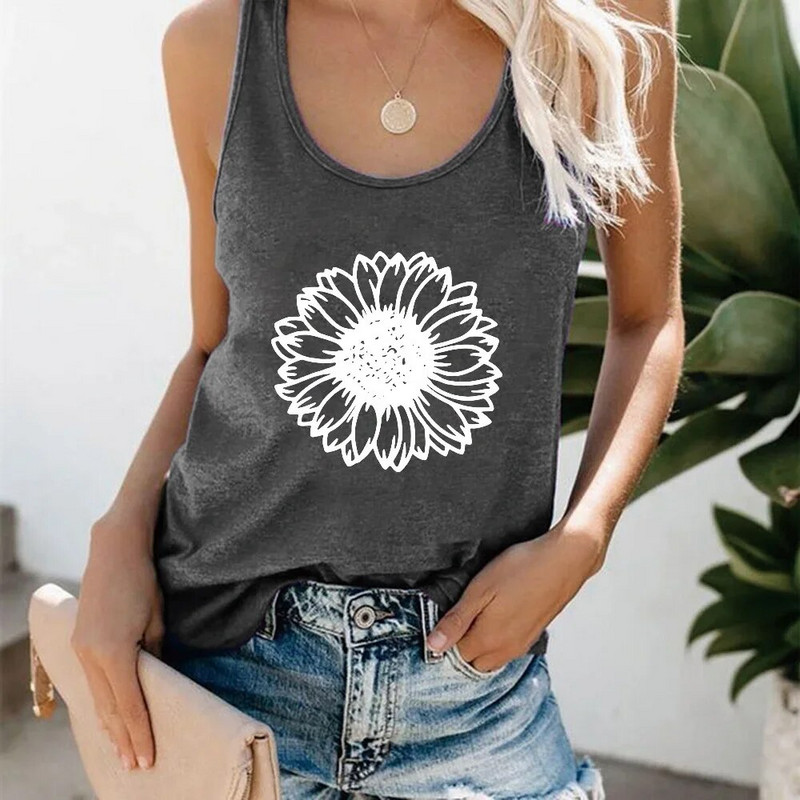 Tavaszi női mellény egyszínű napraforgó mintás laza kereszttestű mellény alkalmi kényelmes poliészter szövet Méretek S-xxxl