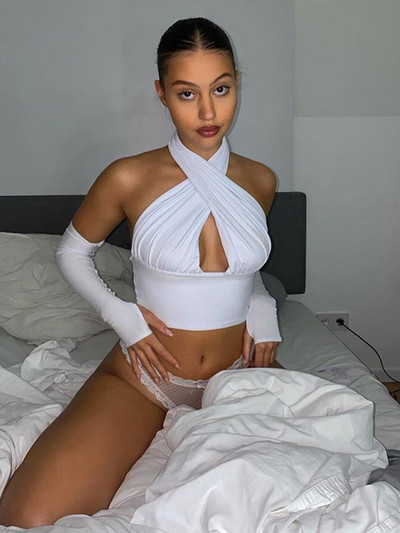 Ženski kratki prsluk s remenom sprijeda s izrezom s halterom bez rukava i bez leđa Ljetne seksi majice Ženska odjeća S-XL