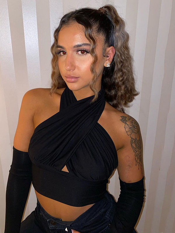 Ženski kratki prsluk s remenom sprijeda s izrezom s halterom bez rukava i bez leđa Ljetne seksi majice Ženska odjeća S-XL