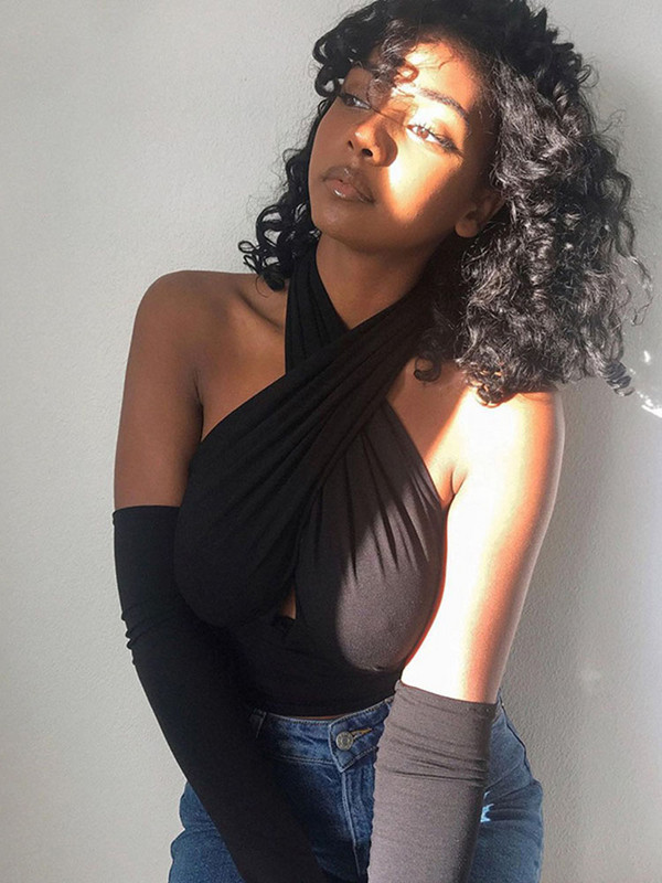 Ženski kratki prsluk s remenom sprijeda s izrezom s halterom bez rukava i bez leđa Ljetne seksi majice Ženska odjeća S-XL