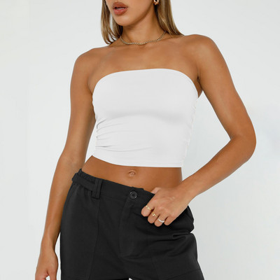 Női pánt nélküli felsők Crop felsők Basic hát nélküli ujjatlan bandeau aranyos nyári ruhák szexi tömör felsők топ женский Crop Top