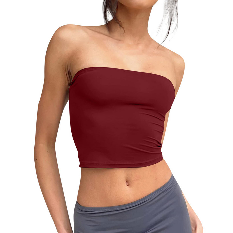 Női pánt nélküli felsők Crop felsők Basic hát nélküli ujjatlan bandeau aranyos nyári ruhák szexi tömör felsők топ женский Crop Top