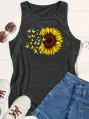 Ženske majice s printom leptira i suncokreta, svestrane majice s okruglim izrezom i rukavima Seksi labavi prsluk za majicu za plažu Ženska majica prekomjernih dimenzija S-36