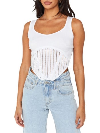 Γυναικείο πλεκτό με ραβδώσεις Crop Cami Top Αμάνικο Spaghetti Strap Bodycon Tank Tops Strechy Crochet