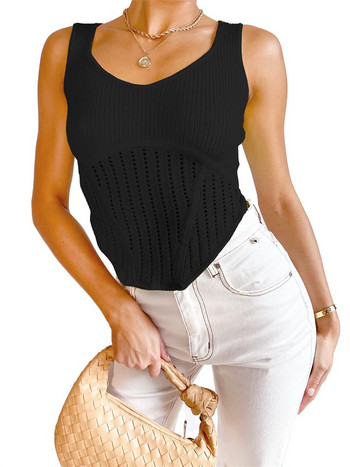 Γυναικείο πλεκτό με ραβδώσεις Crop Cami Top Αμάνικο Spaghetti Strap Bodycon Tank Tops Strechy Crochet