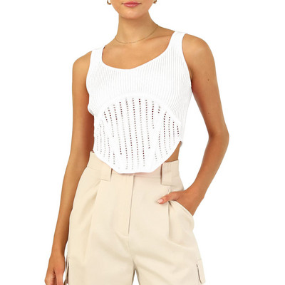 Γυναικείο πλεκτό με ραβδώσεις Crop Cami Top Αμάνικο Spaghetti Strap Bodycon Tank Tops Strechy Crochet