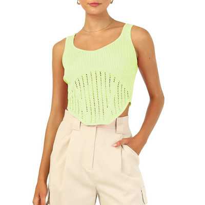 Γυναικείο πλεκτό με ραβδώσεις Crop Cami Top Αμάνικο Spaghetti Strap Bodycon Tank Tops Strechy Crochet