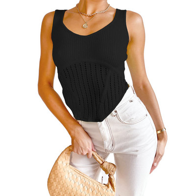 Γυναικείο πλεκτό με ραβδώσεις Crop Cami Top Αμάνικο Spaghetti Strap Bodycon Tank Tops Strechy Crochet