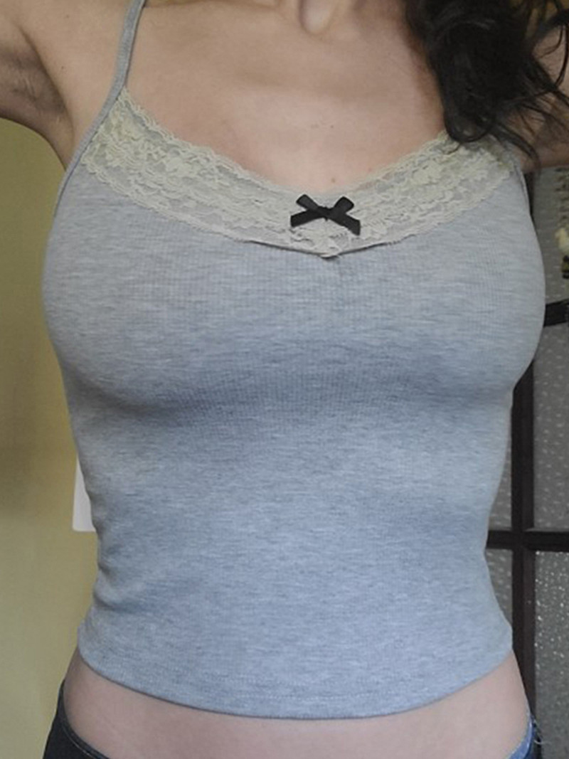 Yoawdats Topuri de vară Y2K pentru femei, fără mâneci, cu garnituri din dantelă, tricotat, ocazional, camisole, pentru petrecere, haine estetice 2024