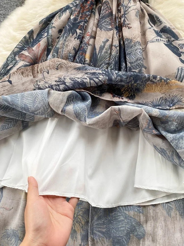 Γυναικείο μακρύ φόρεμα για πάρτι Lusumily Καλοκαιρινά κομψά φορέματα με στάμπα Γυναικεία ψηλόμεση ρετρό μονόστομη ζώνη Vintage μακρύ φόρεμα