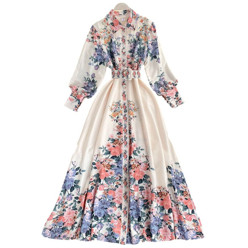 Lusumily Novi dolasci Ženske vintage haljine s lanternastim rukavima i pojasevima s patentnim zatvaračem na spuštenim ovratnikom na leđima, haljine visokog struka