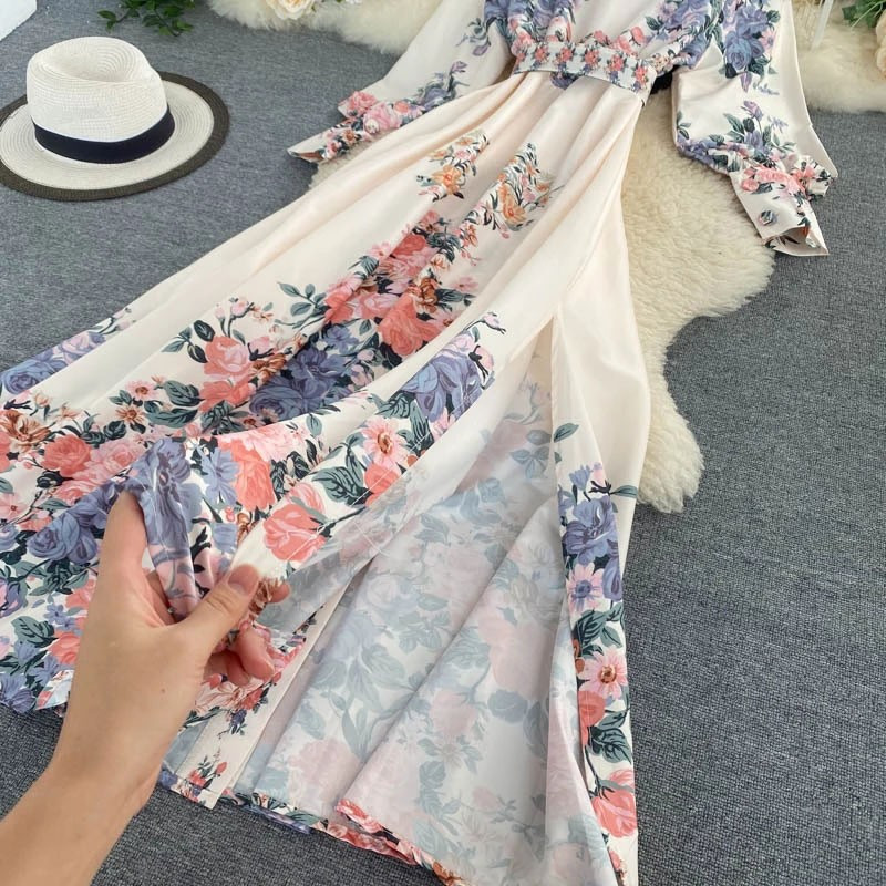 Lusumily Novi dolasci Ženske vintage haljine s lanternastim rukavima i pojasevima s patentnim zatvaračem na spuštenim ovratnikom na leđima, haljine visokog struka