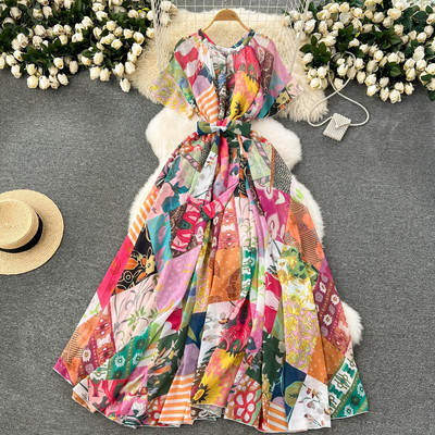 Lusumily Summer New Casual șifon lungă rochie femei imprimate flori rochii Lady Maxi plajă rochie femeie vacanță rochie rochie