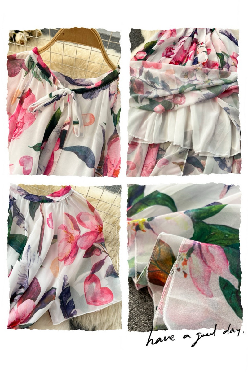 Lusumily Summer New Casual șifon lungă rochie femei imprimate flori rochii Lady Maxi plajă rochie femeie vacanță rochie rochie