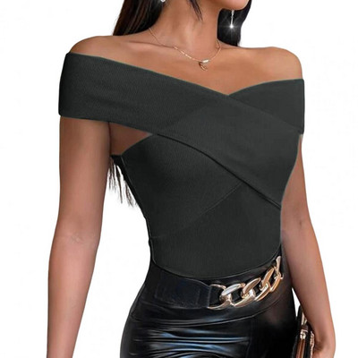 Ženska majica s kratkim rukavima, bluza s križnim vlaknima i vizualnim iskustvom, seksi pulover s križnim izrezom na dva ramena, prsluk s tregerima