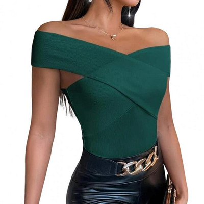 Ženska majica s kratkim rukavima, bluza s križnim vlaknima i vizualnim iskustvom, seksi pulover s križnim izrezom na dva ramena, prsluk s tregerima