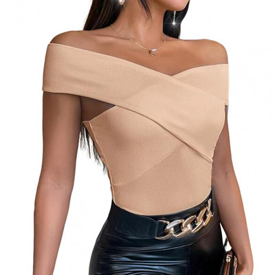 Ženska majica s kratkim rukavima, bluza s križnim vlaknima i vizualnim iskustvom, seksi pulover s križnim izrezom na dva ramena, prsluk s tregerima