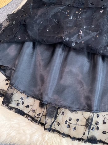 Мода 2024 Нова дамска елегантна парти рокля Дворцово облекло Елегантни рокли с пайети на цветя Женска ретро пола на принцеса Лятна рокля