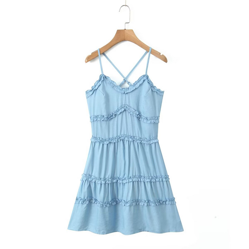 Noua rochie de damă TAOP&ZA 2024 pentru slăbire, fără spate, din denim Tencel, cu bretele, este elegantă și șic