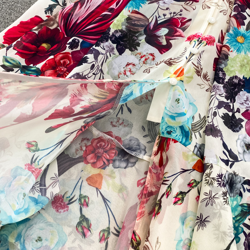 Virágmintás Redőzött, elegáns ujjatlan ruha A-vonalú, magas derekú, V nyakú, tengerparti bulizós ruha Női nyári vintage Vestidos