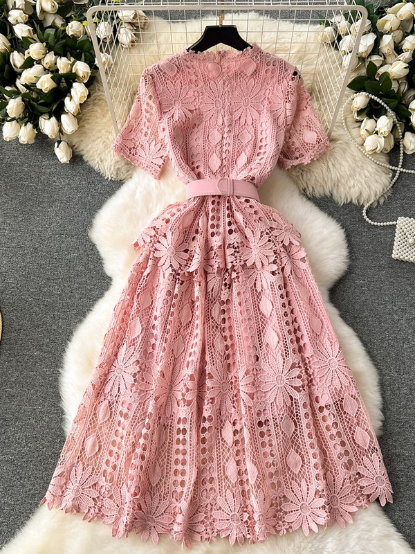 Új divat Új, hosszú csipkés, vintage buliruha Női Elegáns Vágott öves ruha Női ünnepi alkalmi ruhák Lady Vestidos