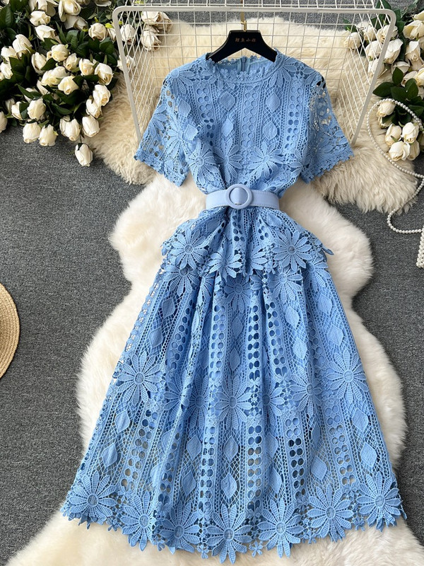 Új divat Új, hosszú csipkés, vintage buliruha Női Elegáns Vágott öves ruha Női ünnepi alkalmi ruhák Lady Vestidos