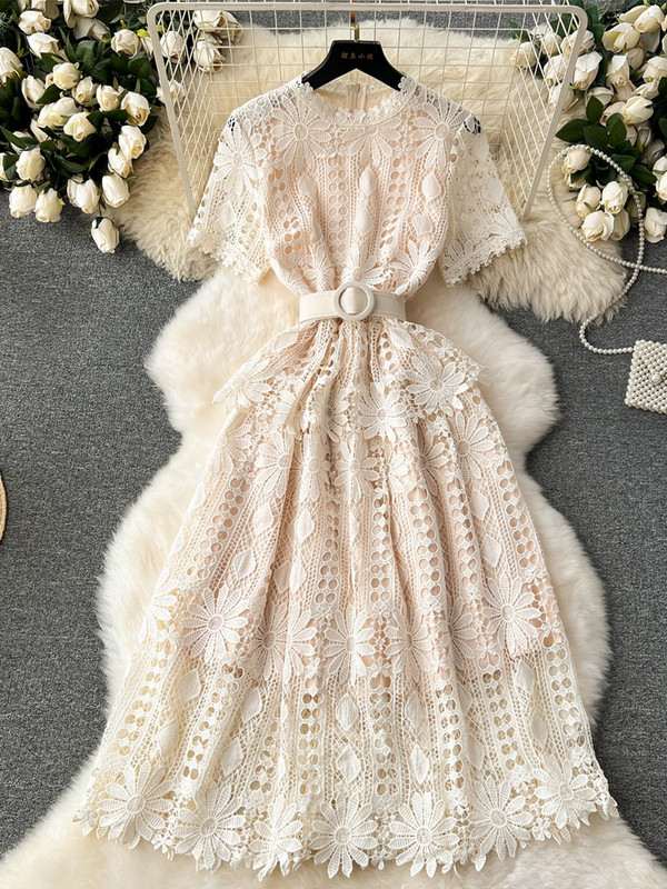 Új divat Új, hosszú csipkés, vintage buliruha Női Elegáns Vágott öves ruha Női ünnepi alkalmi ruhák Lady Vestidos