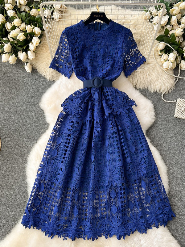 Új divat Új, hosszú csipkés, vintage buliruha Női Elegáns Vágott öves ruha Női ünnepi alkalmi ruhák Lady Vestidos