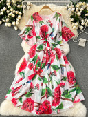 Moda vara noua rochie lunga din sifon femei imprimate flori rochii dama maxi rochie plaja femeie vacanta largi rochie rochie