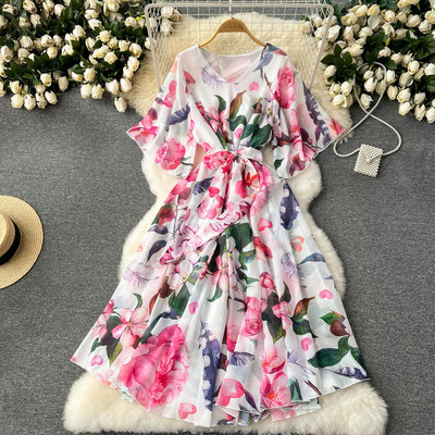 Moda vara noua rochie lunga din sifon femei imprimate flori rochii dama maxi rochie plaja femeie vacanta largi rochie rochie