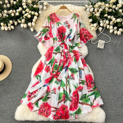 Moda vara noua rochie lunga din sifon femei imprimate flori rochii dama maxi rochie plaja femeie vacanta largi rochie rochie