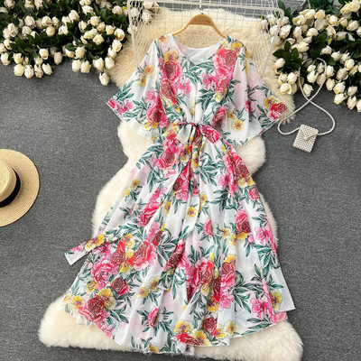 Moda vara noua rochie lunga din sifon femei imprimate flori rochii dama maxi rochie plaja femeie vacanta largi rochie rochie