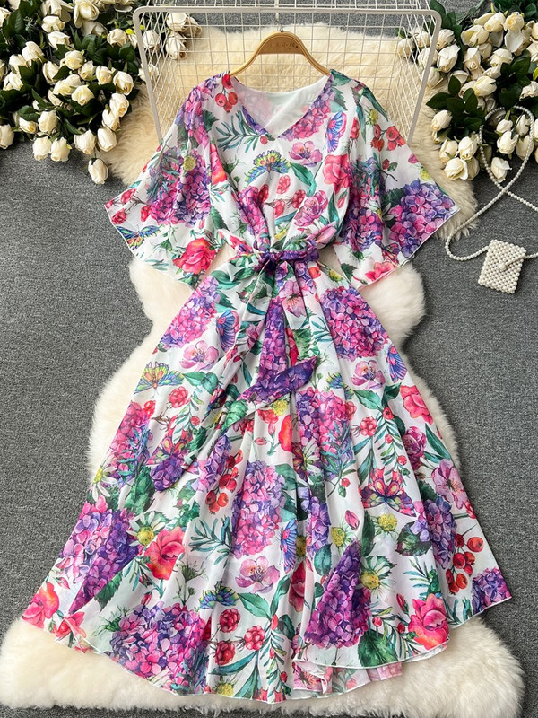 Moda vara noua rochie lunga din sifon femei imprimate flori rochii dama maxi rochie plaja femeie vacanta largi rochie rochie