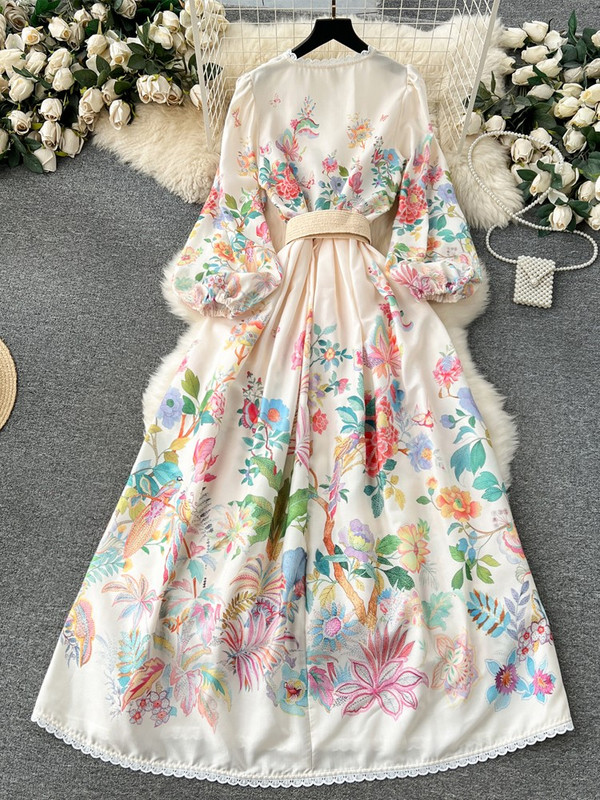Lusumily New Femei Rochie Lungă Elegantă Vestiment Palat Elegant Manecă Lungă Plajă Rochii din șifon Femei Vintage Rochie lungă de vacanță
