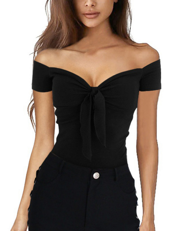 Ljetna jednobojna osnovna ležerna majica kratkih rukava s V-izrezom i otvorenim ramenima Seksi majica za zabavu na plaži uskog kroja Ženska odjeća slatkog stila