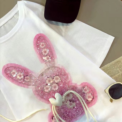 Tricouri pentru femei Moda coreeană de vară 100% bumbac Tricou cu mânecă scurtă Urs paiete Haine de designer Femei Topuri de lux S-4XL