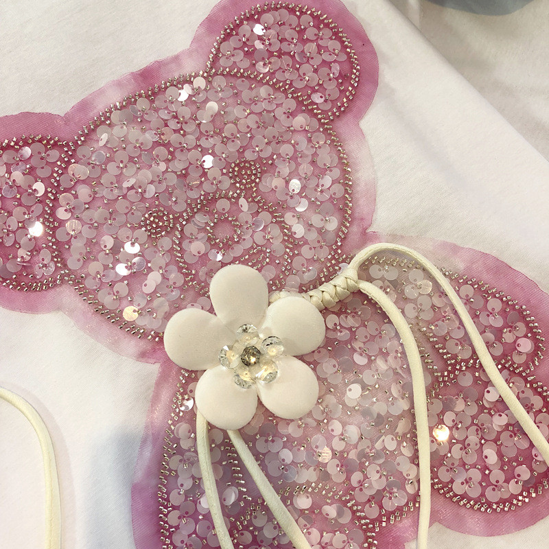 Tricouri pentru femei Moda coreeană de vară 100% bumbac Tricou cu mânecă scurtă Urs paiete Haine de designer Femei Topuri de lux S-4XL