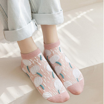 5 чифта Kawaii чорапи с триизмерна текстура на сладки цветя - тънки дамски чорапи в ретро стил