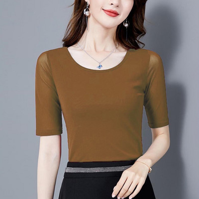 7 boja, veličina S-3XL, šarene mrežaste ženske bluze s O izrezom, prozirne tanke majice kratkih rukava s O izrezom, ženske majice do pola rukava