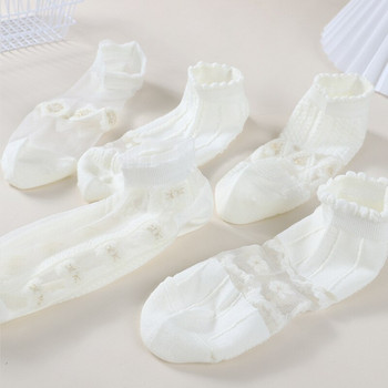 5 чифта летни дамски бели стъклени копринени дишащи секси прозрачни чорапи, къси чорапи с ниска тръба, тънки балончета