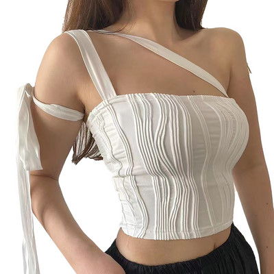 Vestă de damă, sexy, cu un umăr, dublu căptușită, fără cusături, fără spate, fără mâneci, ieșire la modă, crop crop, vestă crop la modă coreeană