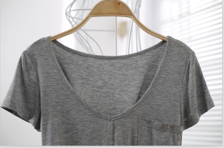 S-4XL Tricou pentru femei Casual Solid Modal Gât în V Tricouri cu mânecă scurtă Cămăși subțiri de culoare pură Stil liber cu fundul de sus