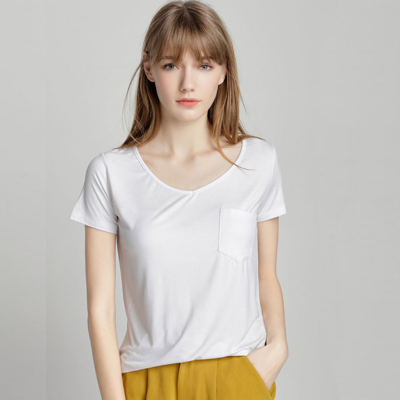 S-4XL Tricou pentru femei Casual Solid Modal Gât în V Tricouri cu mânecă scurtă Cămăși subțiri de culoare pură Stil liber cu fundul de sus