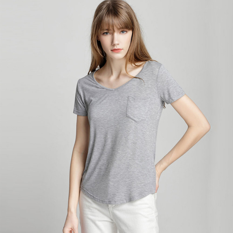 S-4XL Tricou pentru femei Casual Solid Modal Gât în V Tricouri cu mânecă scurtă Cămăși subțiri de culoare pură Stil liber cu fundul de sus