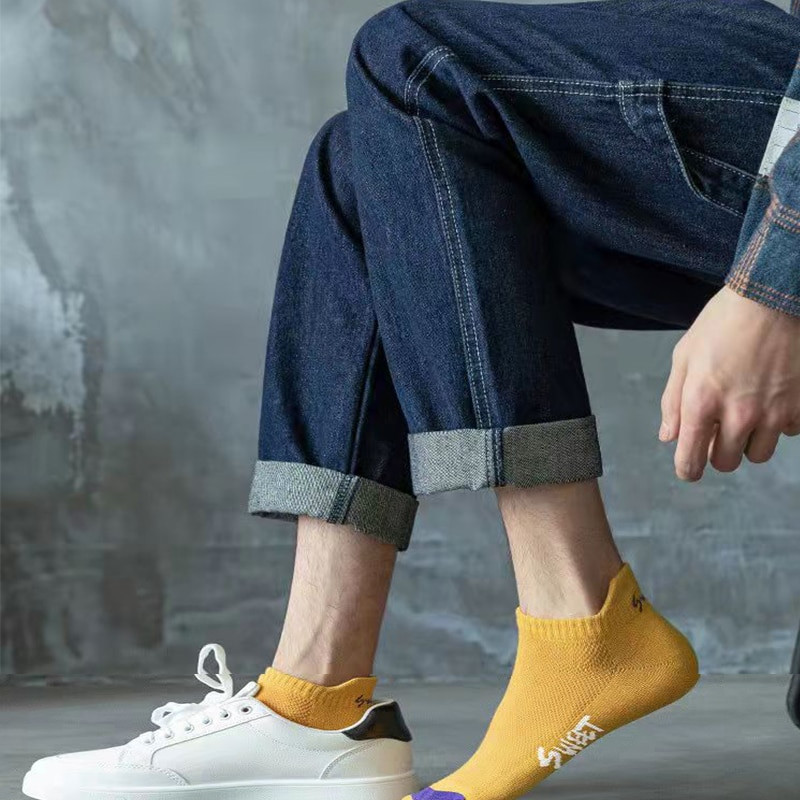 5 porų rinkinys vyriškos vasaros mados vienspalvės raidžių kojinės Aukštos kokybės elastinės tinklelio kvėpuojantis dezodorantas vyriškos trumpos kojinės