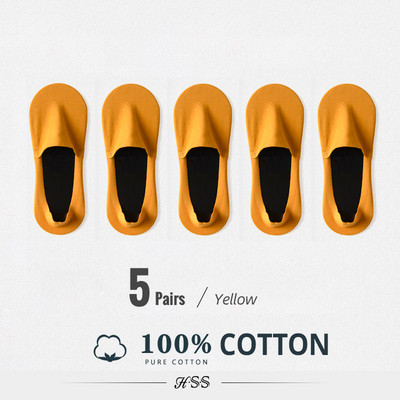 HSS 5 poros/partija Vyriškos valties kojinės 100 % medvilnės dezodorantas, prakaitą sugeriančios vasaros kojinės plonos kvėpuojančios silikoninės neslystančios šilko kojinės