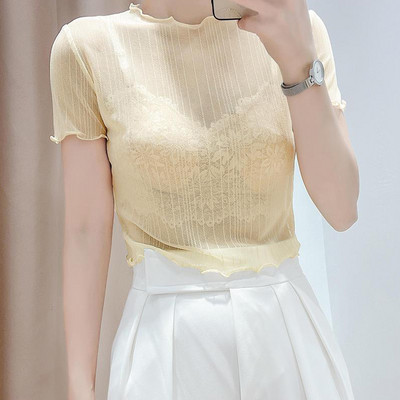 Cămașă scurtă strălucitoare pentru femei, primăvară, vară, petrecere, negru, alb, albastru, cu mânecă scurtă, bluze subțiri sexy pentru femei