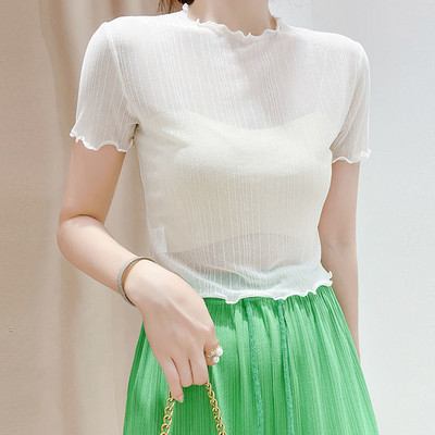 Cămașă scurtă strălucitoare pentru femei, primăvară, vară, petrecere, negru, alb, albastru, cu mânecă scurtă, bluze subțiri sexy pentru femei