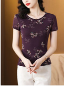 Tricou cu flori de vară cu imprimeu de stradă, tricou cu mânecă scurtă pentru femei, cu gâtul în formă de zână, tricou pentru femei, vintage, subțire, cu plasă subțire