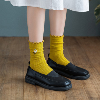 Дамски малки чорапи с цветя Чорапи за момичета Прости едноцветни чорапи Корейски стил Дамски дълги чорапи Kawaii Happy And Funny Socks